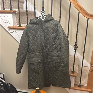 Barbour Green Quilted Coat Diamond Pattern